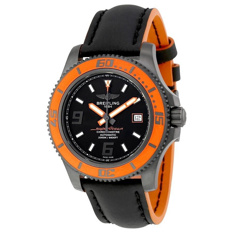 Breitling Men&#39;s M1739101-BD81-230X Superocean Black Leather Watch