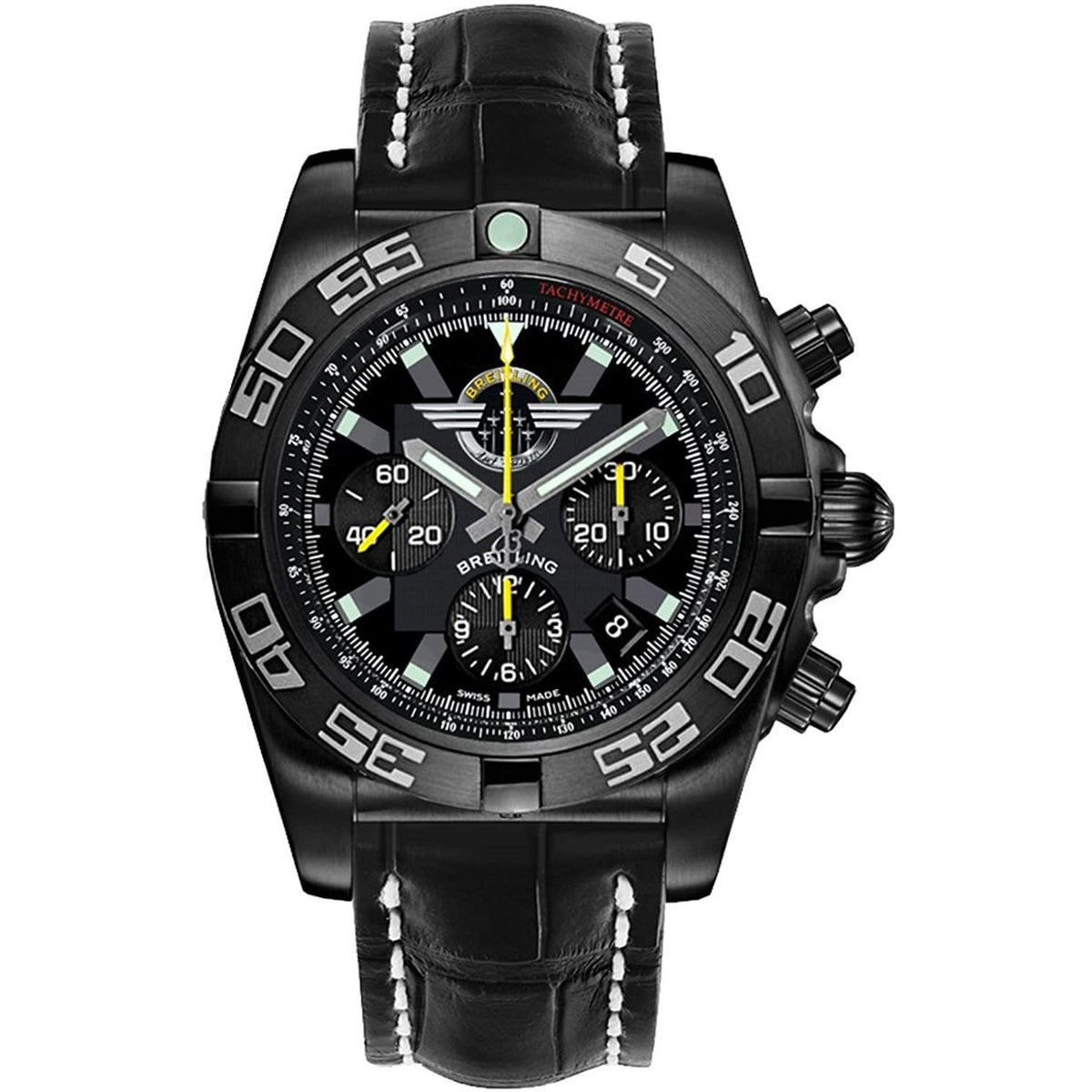 Breitling Men&#39;s MB01109L-BD48-744P Chronomat 44 Chronograph Black Leather Watch