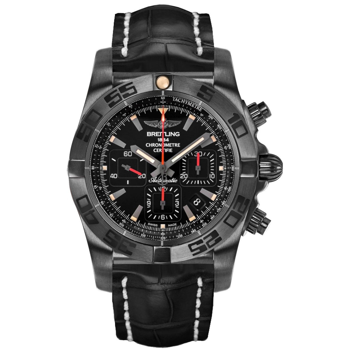 Breitling Men&#39;s MB0111C3-BE35-744P Chronomat 44 Chronograph Black Leather Watch