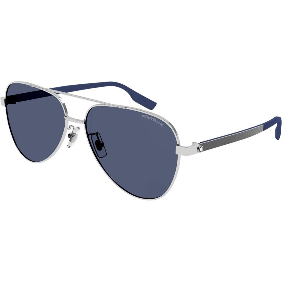 Montblanc Men's Sunglasses Fall Winter Silver Blue Nylon Nylon Shiny MB0182S 004