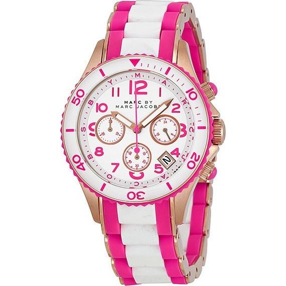Marc Jacobs Women's MBM2593 Rock Chronograph Pink and White Stainless steel and Silicone Watch