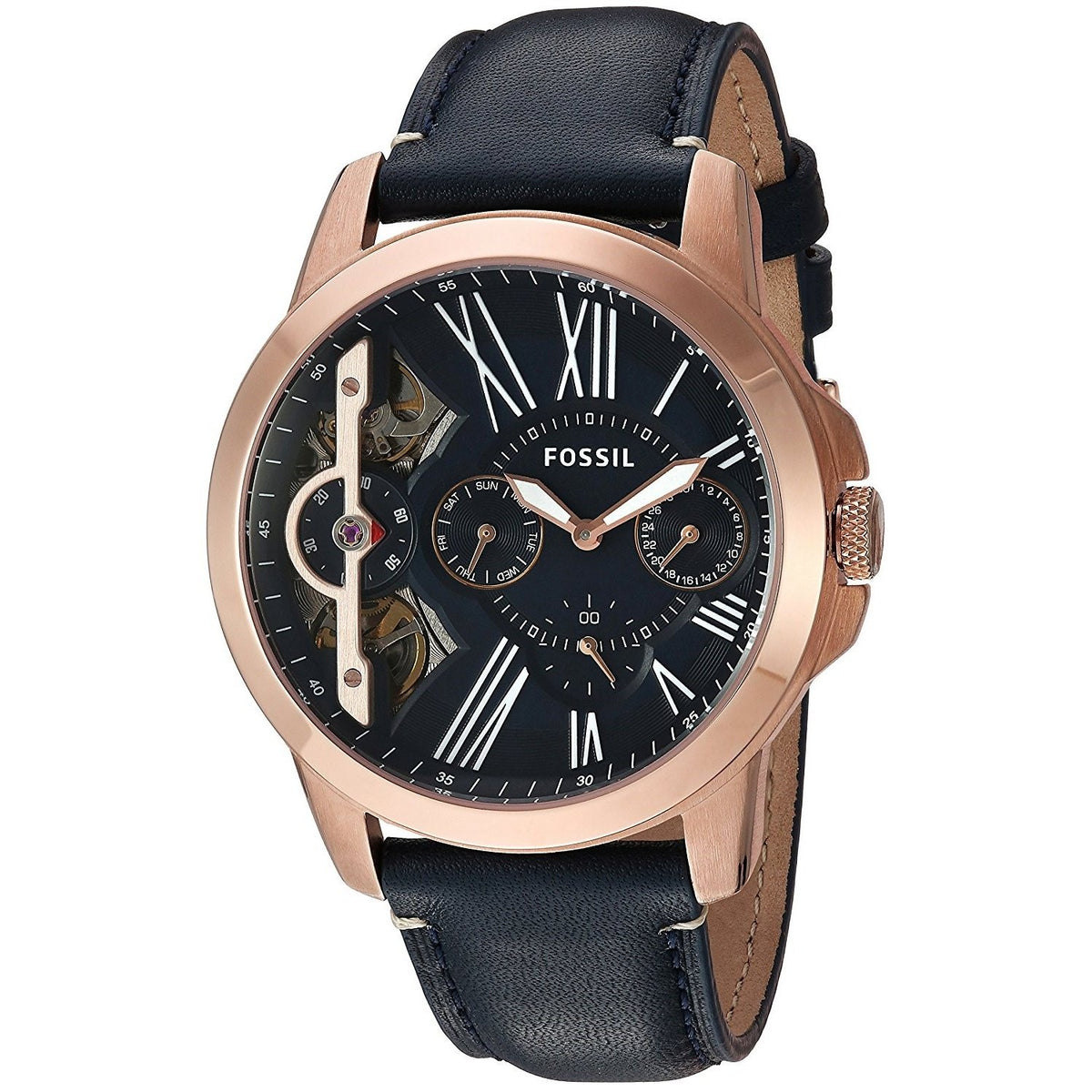 Fossil Men's ME1162 Grant Mechanical Twist Chronograph Blue Leather Watch