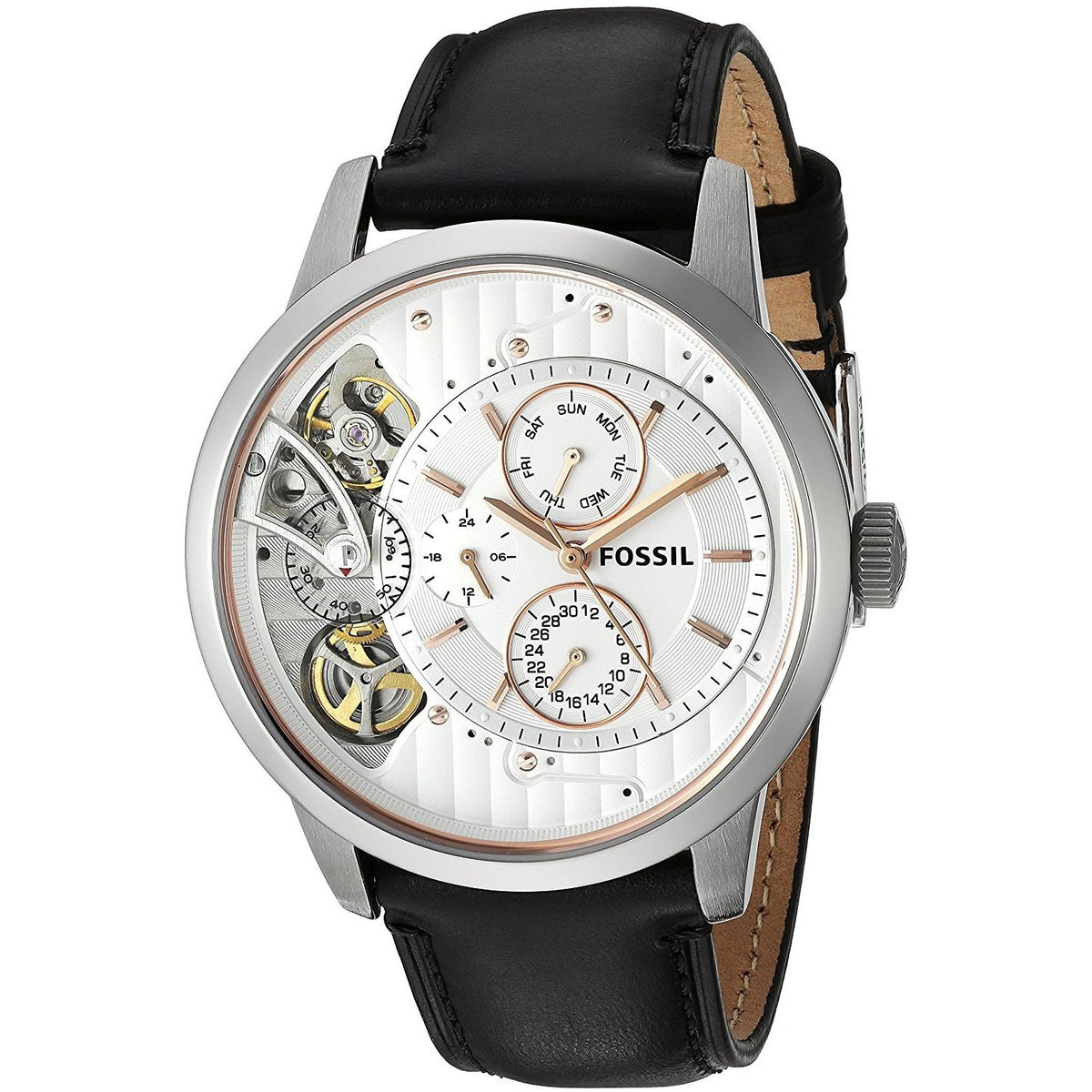 Fossil Men's ME1164 Townsman Mechanical Twist Multi-Function Black Leather Watch