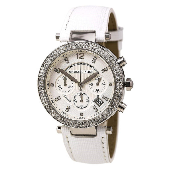 Michael Kors Women's MK2277 Parker Chronograph White Leather Watch - Bezali