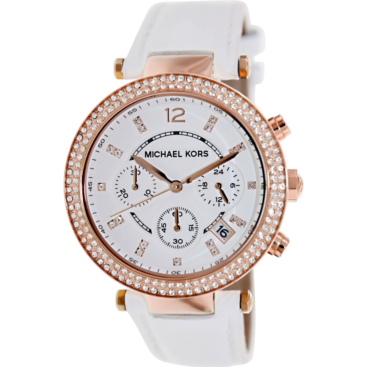 Michael Kors Women&#39;s MK2281 Parker Chronograph Crystal White Leather Watch