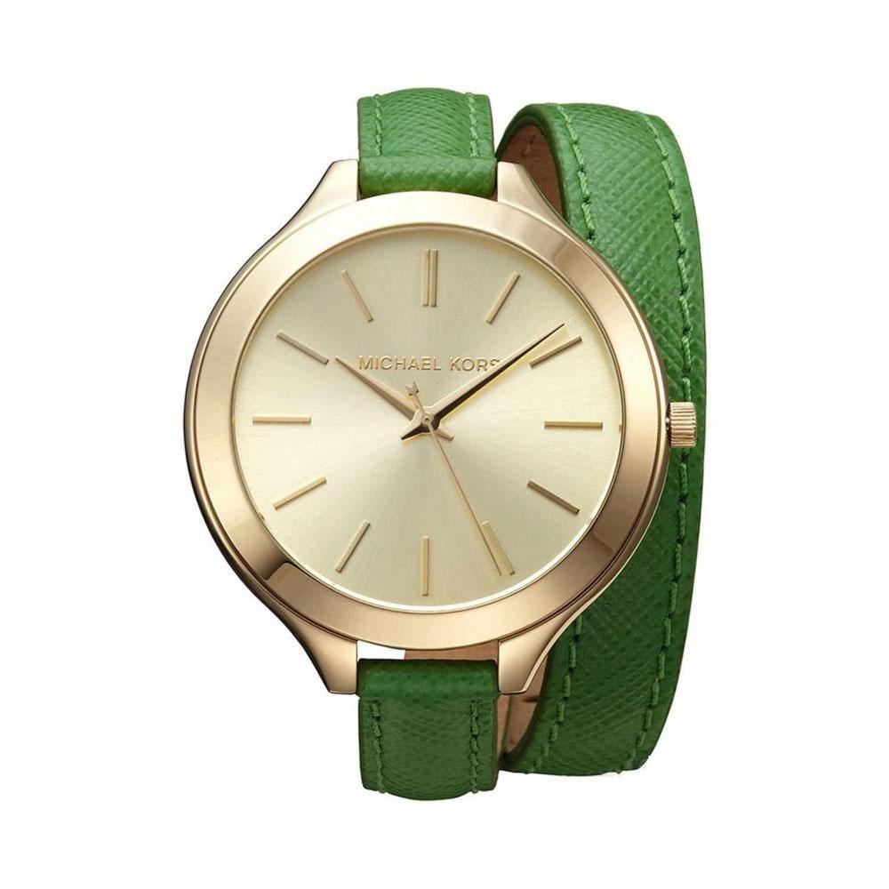 Michael Kors Women's MK2287 Slim Runway Wraparound Green Leather Watch