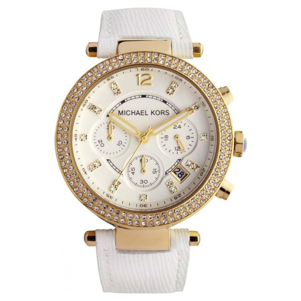 Mk2290 Michael Kors Women's MK2290 Parker Chronograph Crystal White Leather W ...