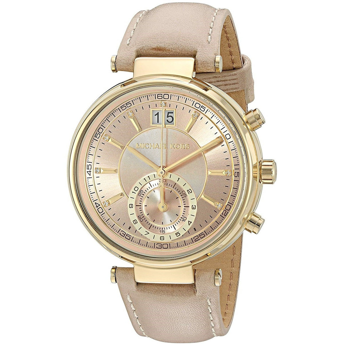 Michael Kors Women's MK2529 Sawyer Dual Time Crystal Brown Leather Watch