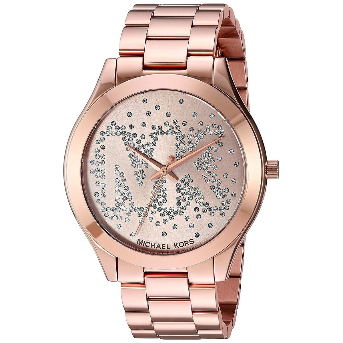 Michael Kors Women's MK3591 Slim Runway MK Logo Crystal Rose-Tone Stainless Steel Watch