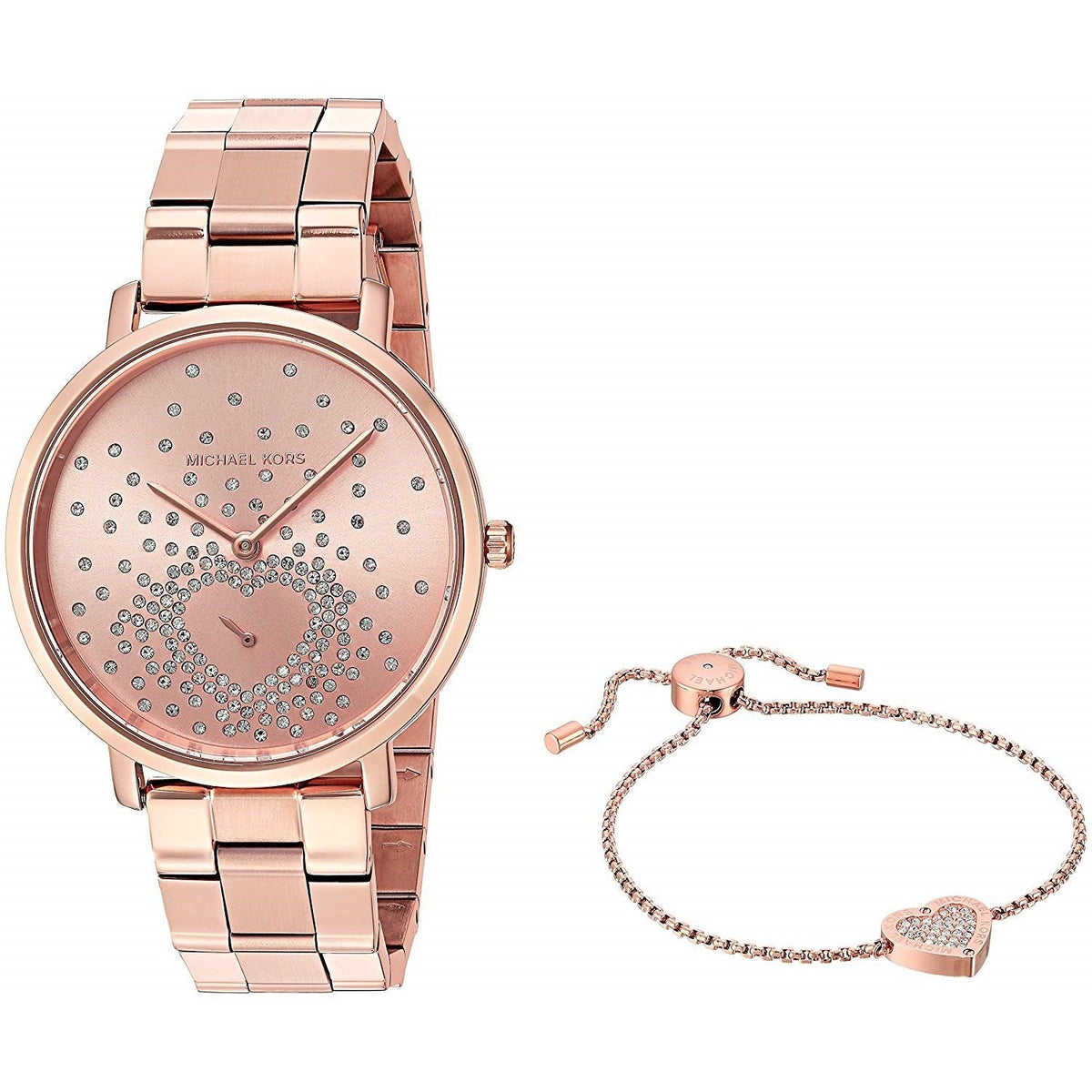 Michael Kors Women's MK3621 Jaryn Heart Bracelet Gift Set Crystal Rose-Tone Stainless Steel Watch