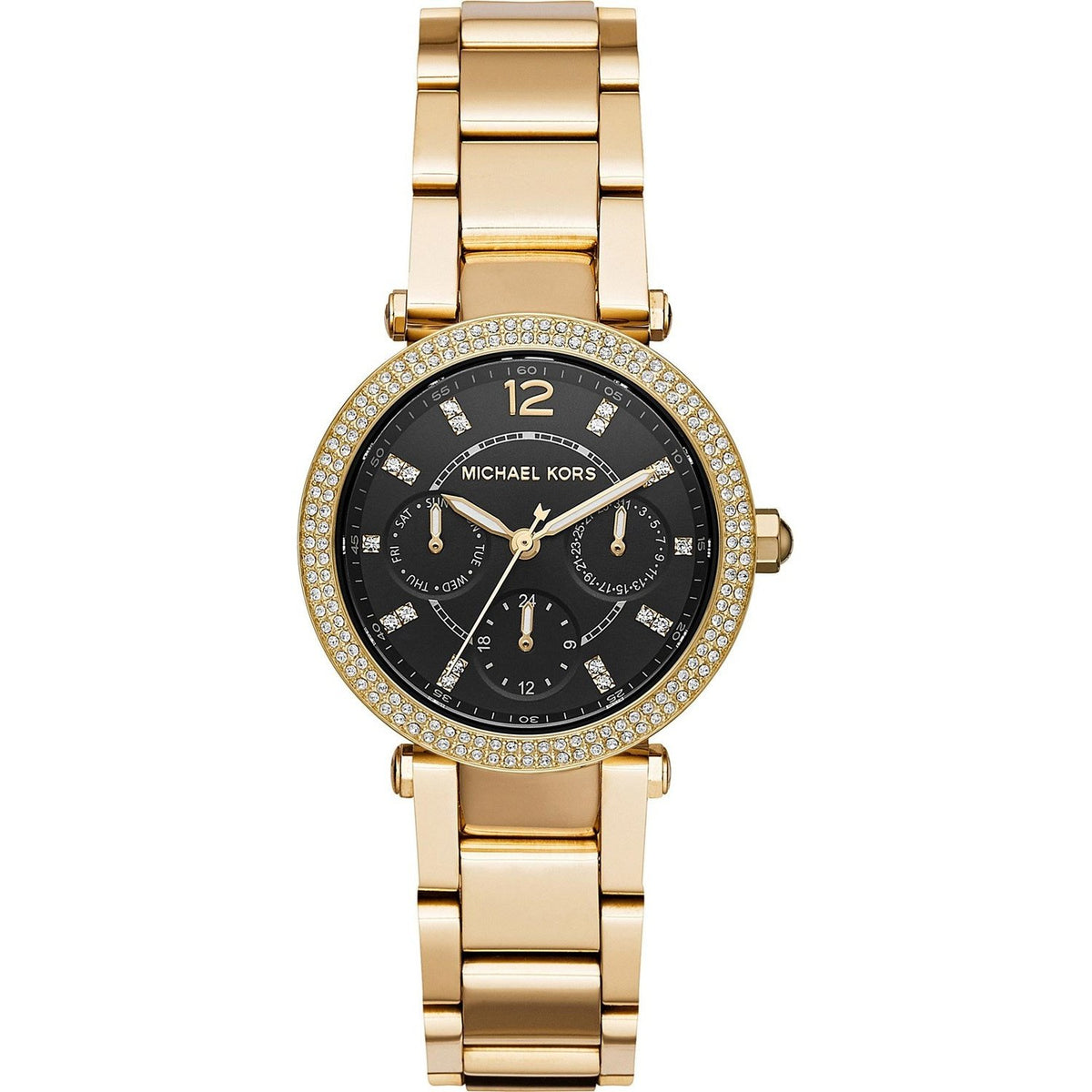 Michael Kors Women&#39;s MK3790 Mini Parker Multi-Function Crystal Gold-Tone Stainless Steel Watch