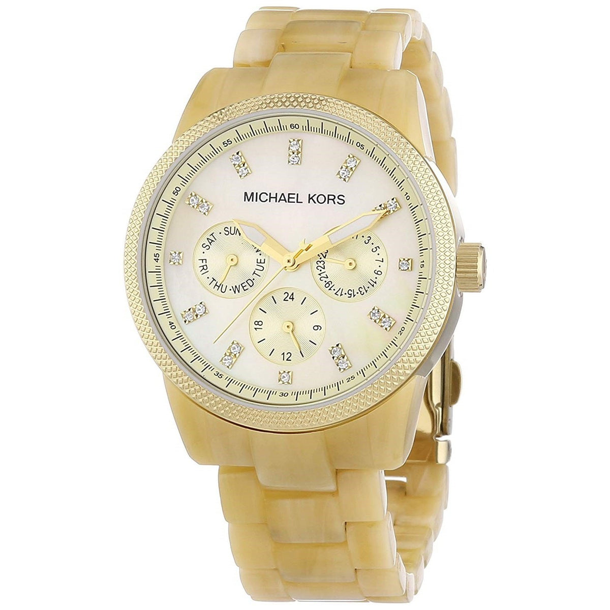 Michael Kors Women&#39;s MK5039 Jet Set Horn Multi-Function Crystal Yellow Plastic Watch