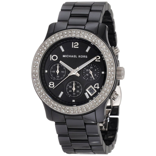 Michael Kors Women's MK5190 Glitz Chronograph Crystal Black Ceramic Watch