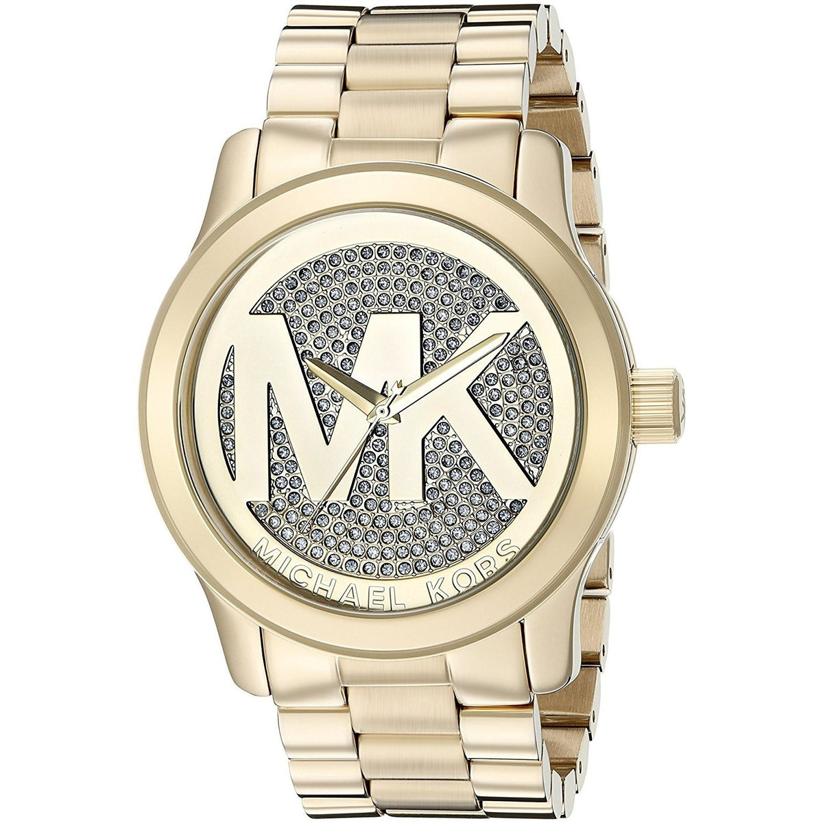 Michael Kors Women&#39;s MK5706 Runway MK Logo Crystal Gold-tone Stainless Steel Watch