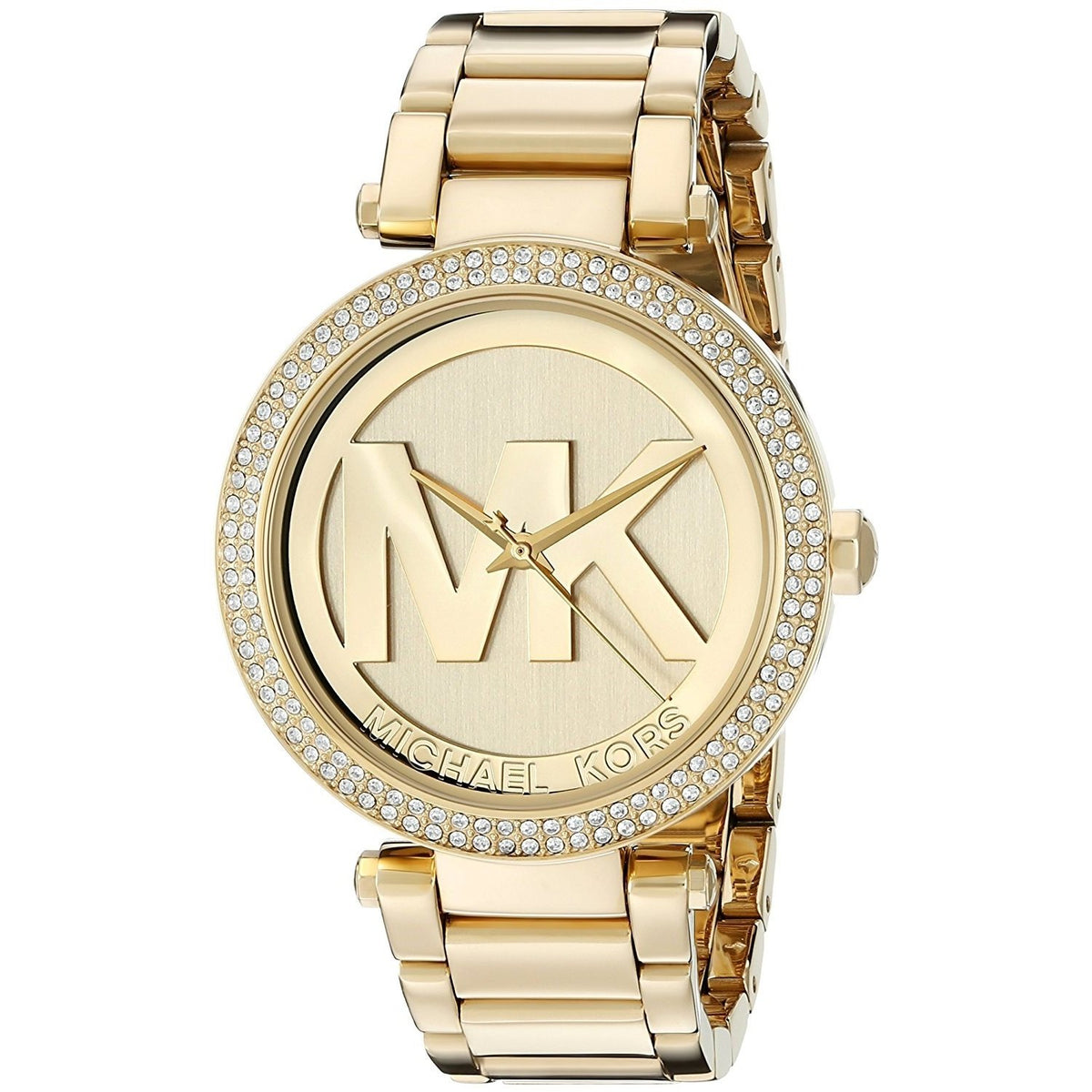 Michael Kors Women&#39;s MK5784 Parker MK Logo Crystal Gold-Tone Stainless Steel Watch