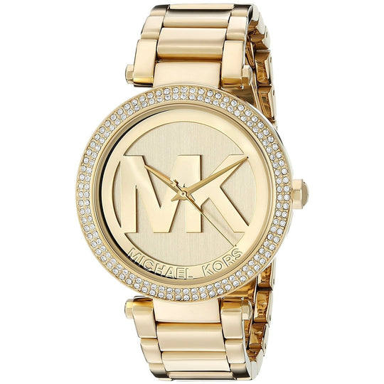Michael Kors Women's MK5784 Parker MK Logo Crystal Gold-Tone Stainless Steel Watch