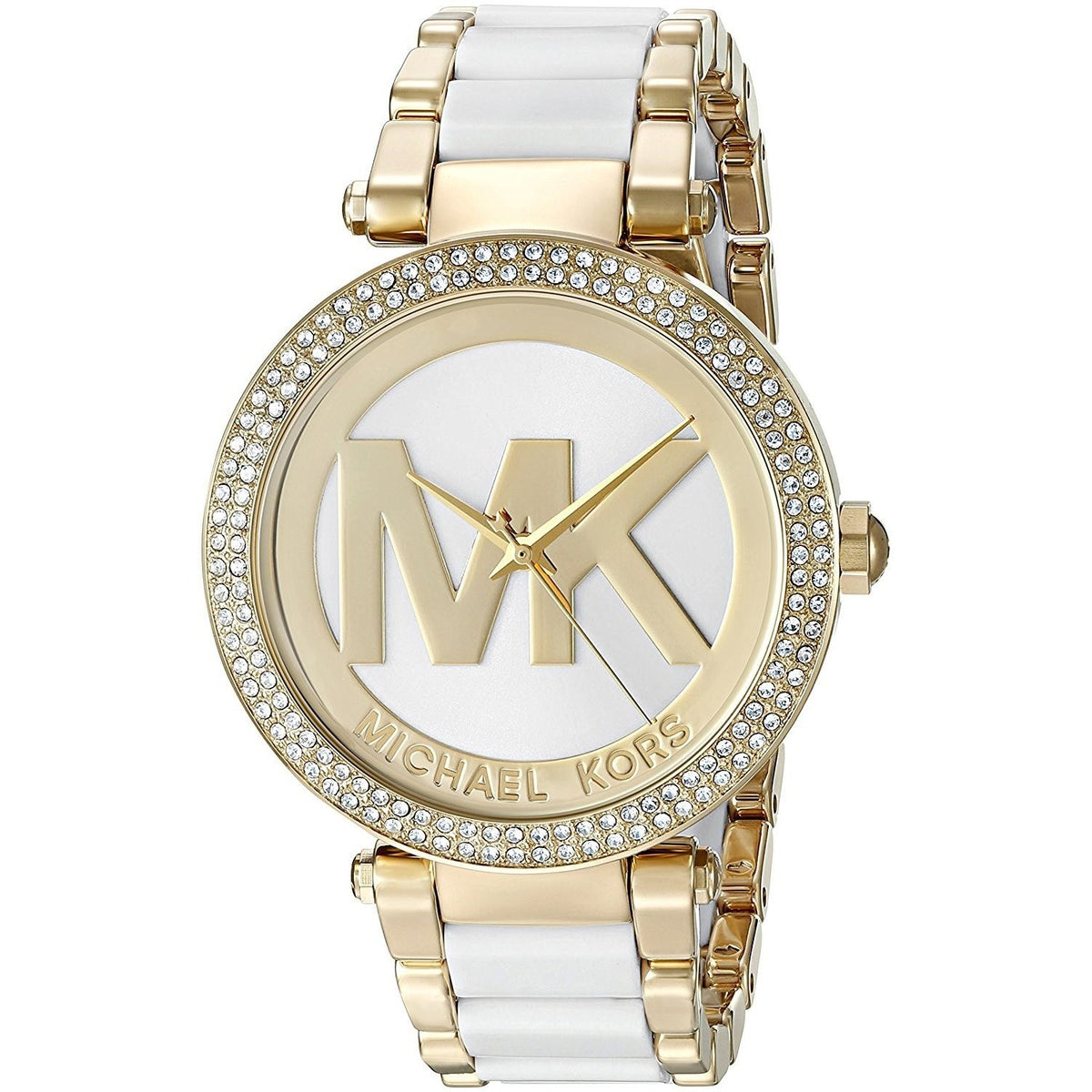 Michael Kors Women&#39;s MK6313 Parker MK Logo Crystal Two-Tone Stainless Steel Watch