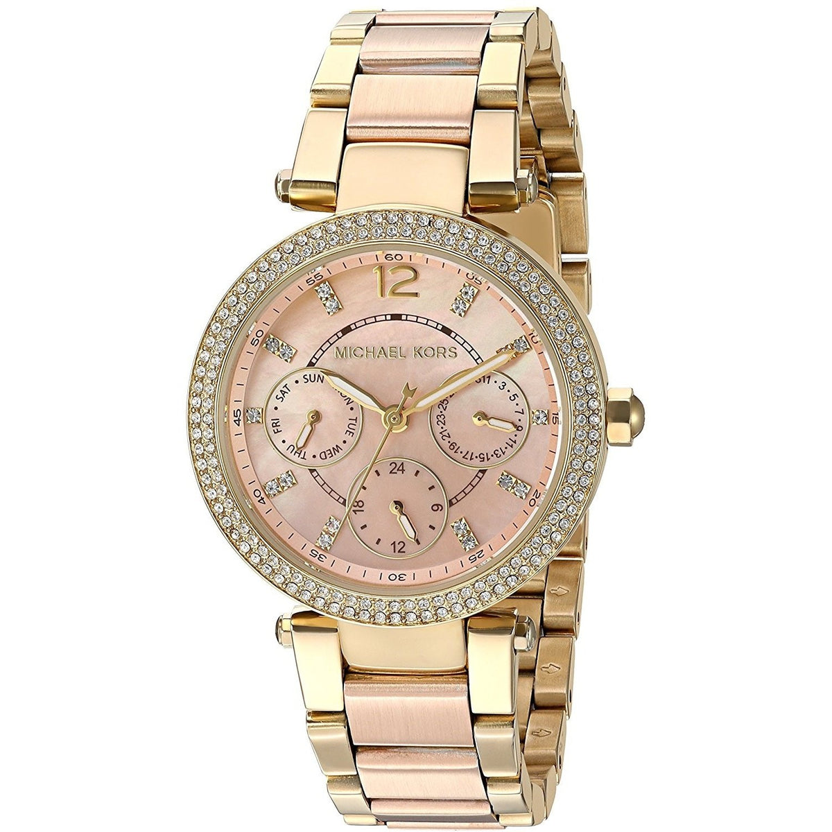 Michael Kors Women&#39;s MK6477 Mini Parker Multi-Function Crystal Two-Tone Stainless Steel Watch