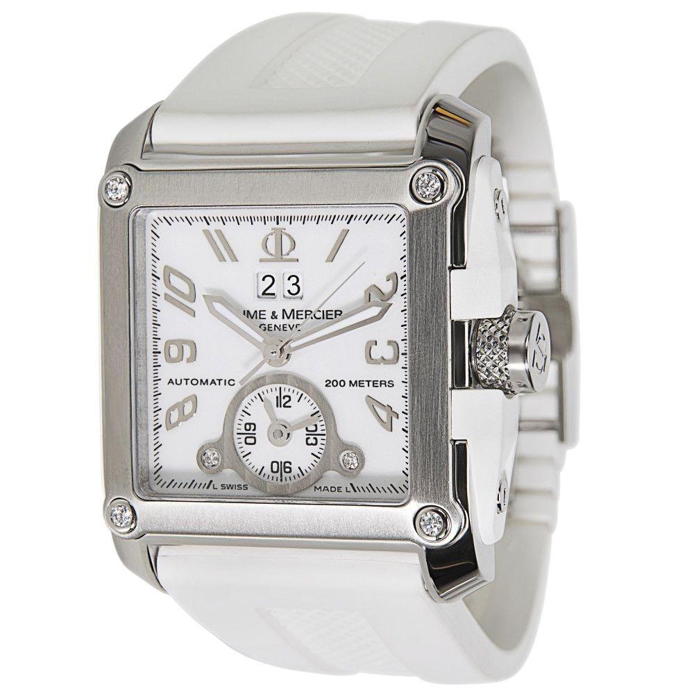Baume &amp; Mercier Men&#39;s MOA08839 Hampton Square XXL GMT Diamond Automatic White Rubber Watch
