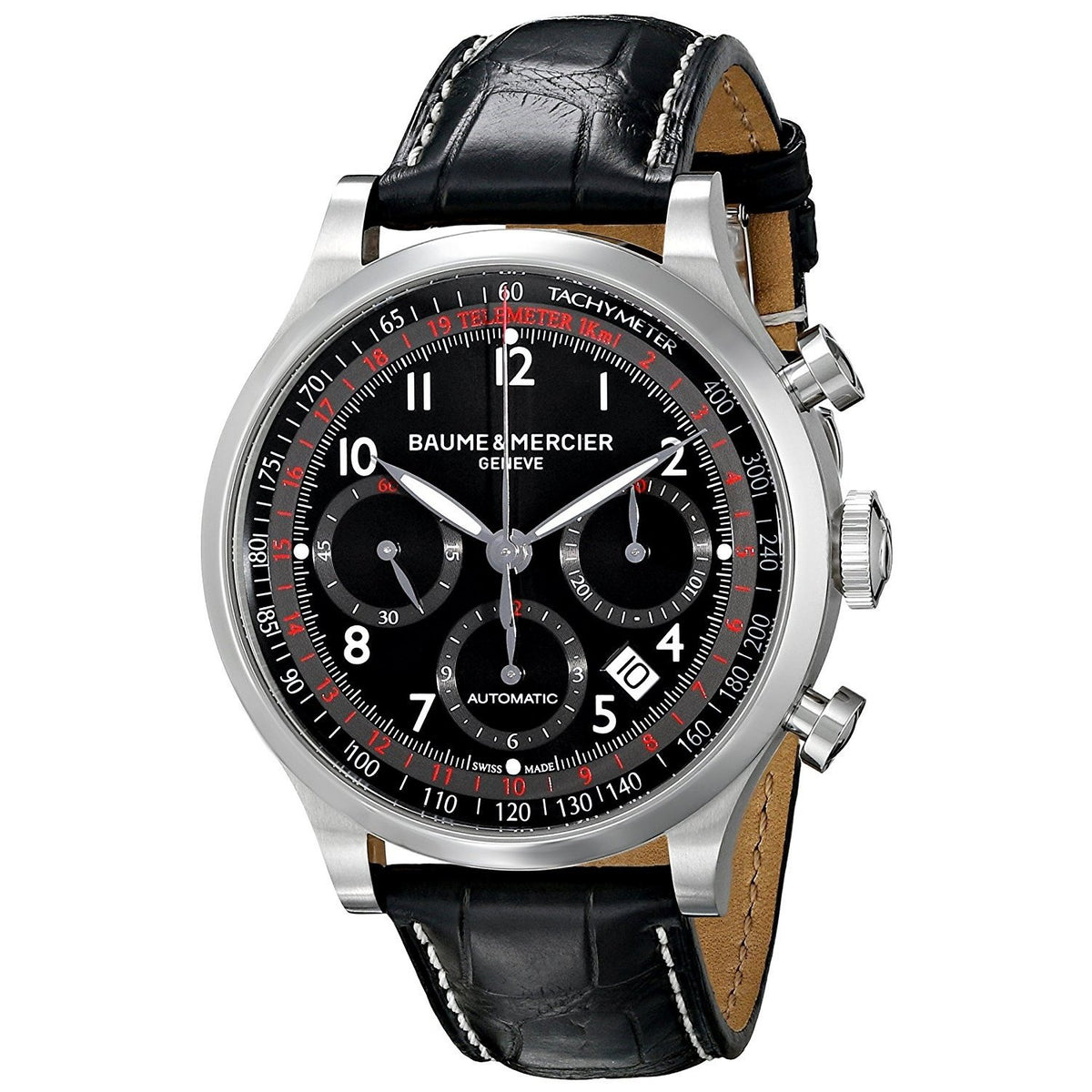 Baume &amp; Mercier Men&#39;s MOA10042 Capeland Chronograph Automatic Black Leather Watch