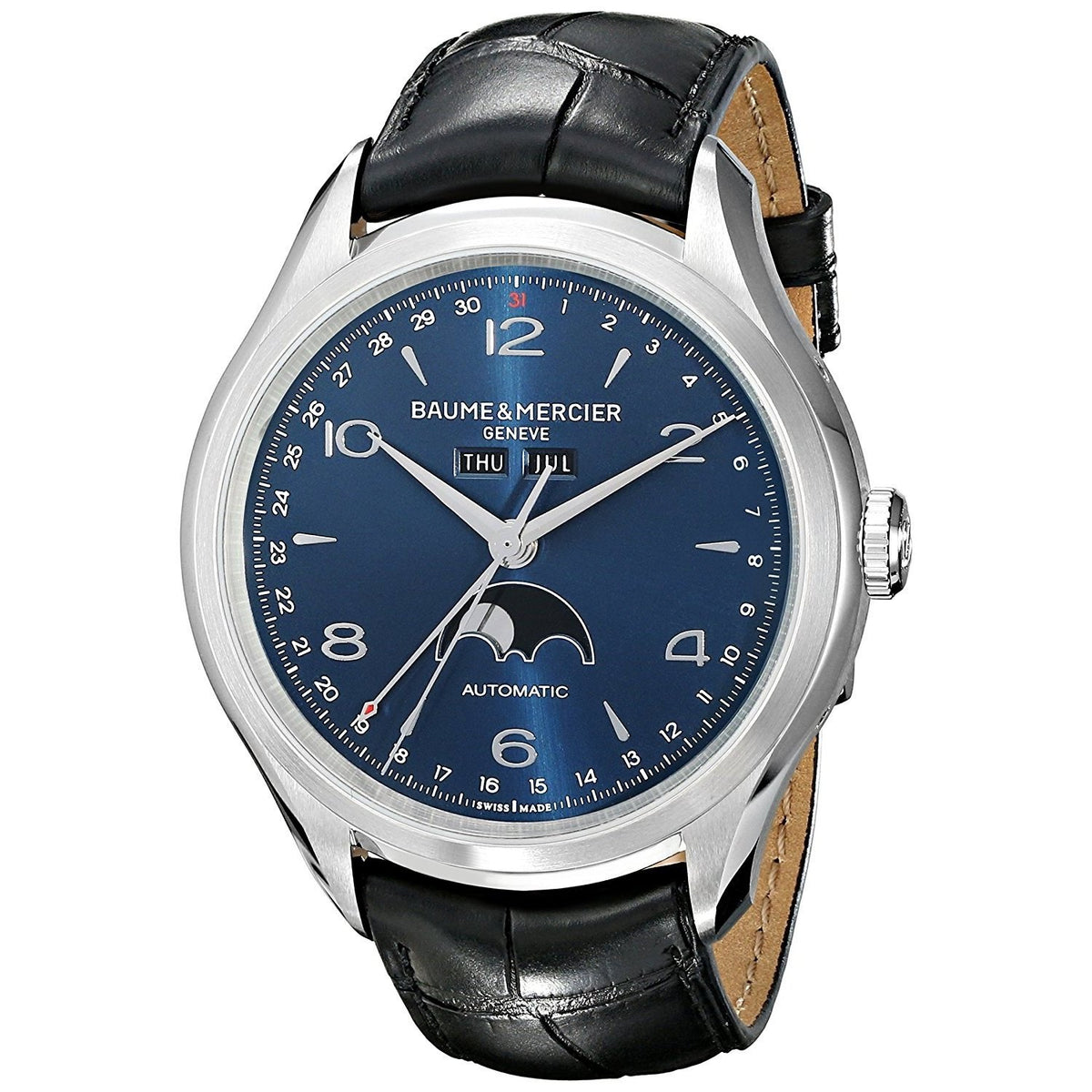 Baume &amp; Mercier Men&#39;s MOA10057 Clifton Moonphase Automatic Black Leather Watch