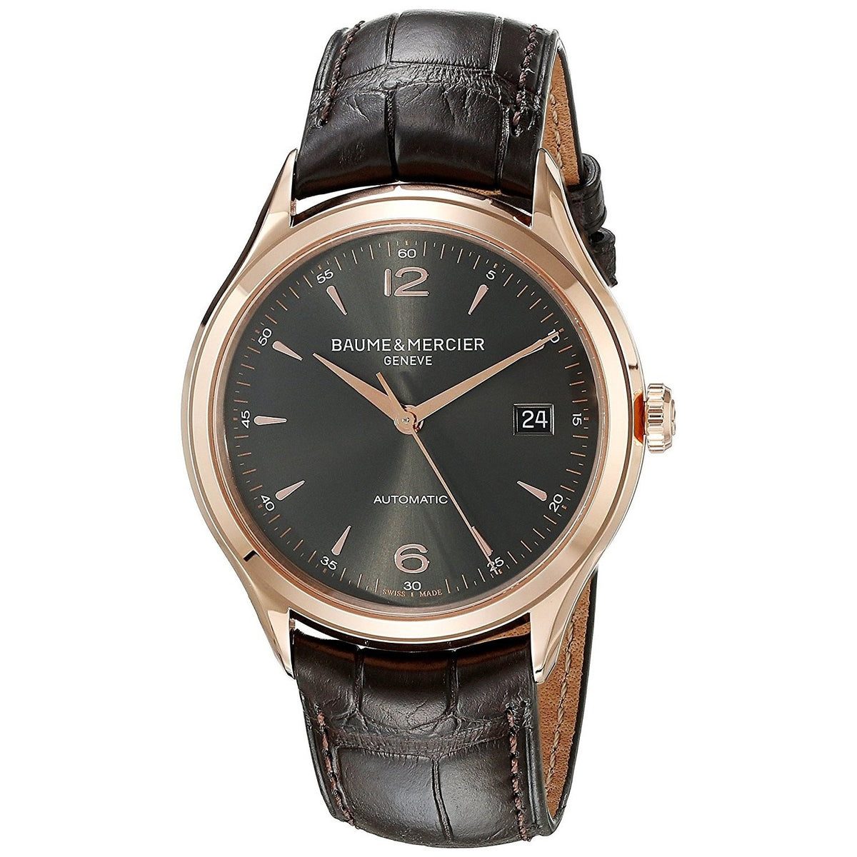 Baume &amp; Mercier Men&#39;s MOA10059 Clifton 18K Rose Gold Automatic Brown Leather Watch