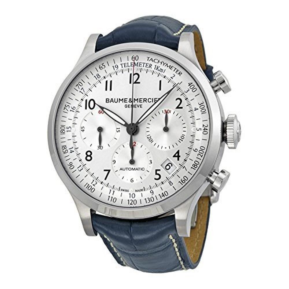 Baume &amp; Mercier Men&#39;s MOA10063 Capeland Chronograph Automatic Blue Leather Watch