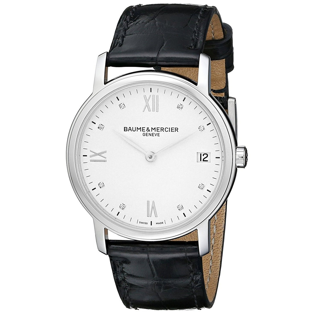 Baume &amp; Mercier Women&#39;s MOA10146 Classima Diamond Automatic Black Leather Watch