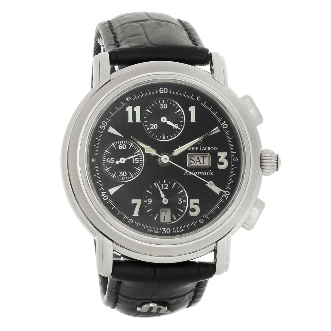 Maurice Lacroix Men's MP6318-SS001-32E Masterpiece Croneo Chronograph Black Leather Watch