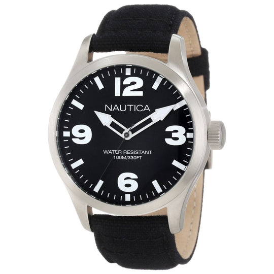 Nautica Men's N11556G BFD Black Nylon and Leather Watch