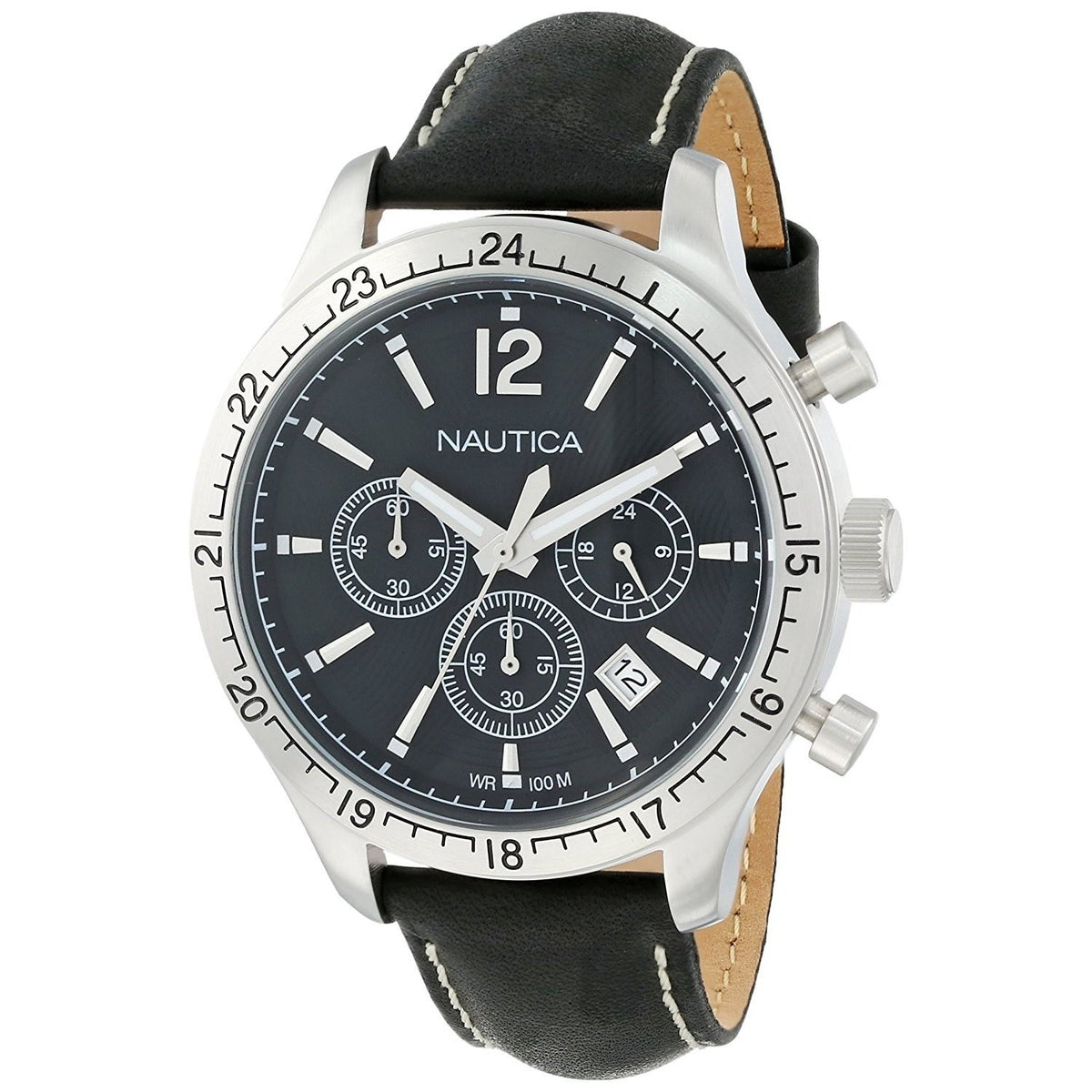 Nautica Men&#39;s N16659G BFD Chronograph Black Leather Watch