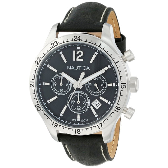 Nautica Men's N16659G BFD Chronograph Black Leather Watch