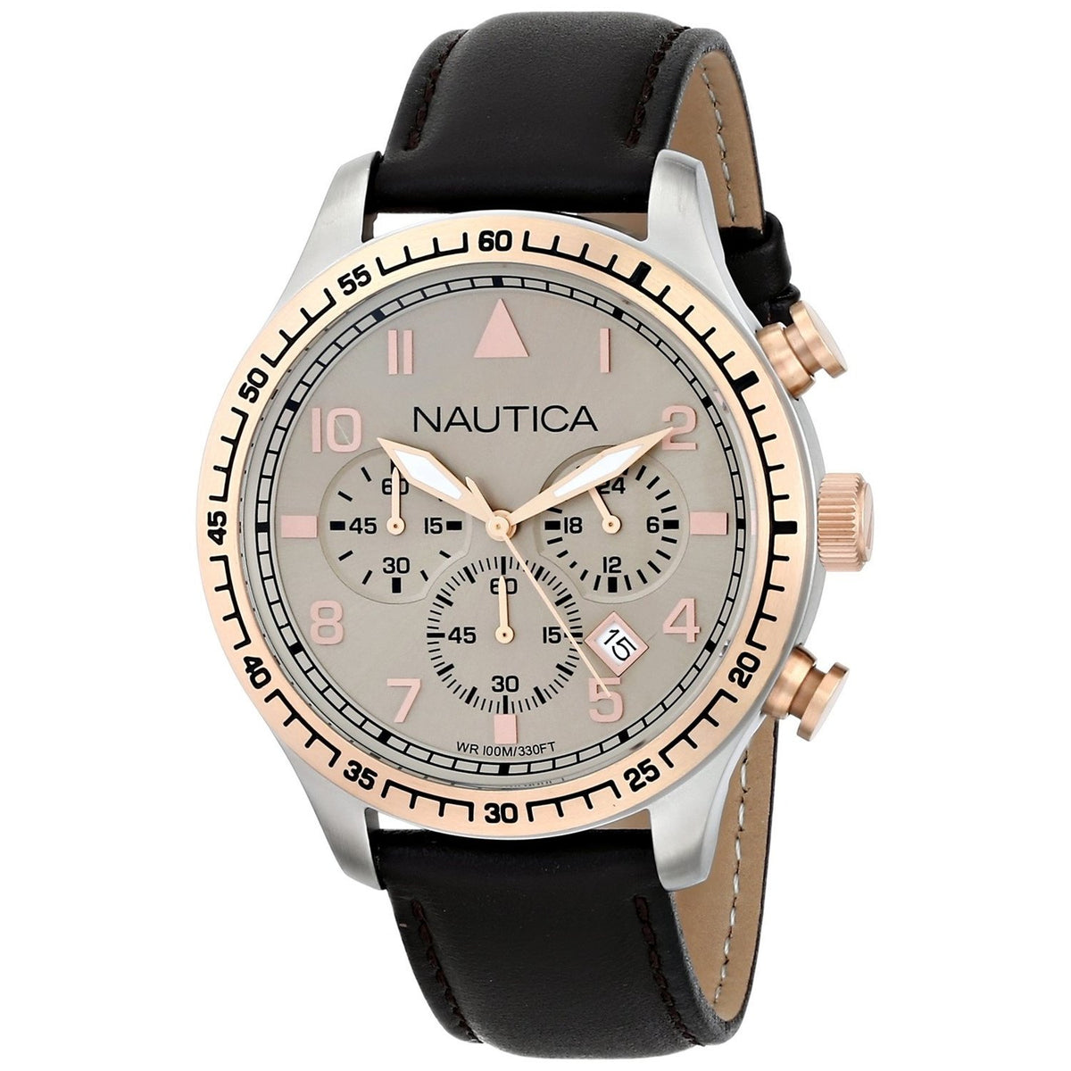 Nautica Men&#39;s N17656G BFD Chronograph Brown Leather Watch