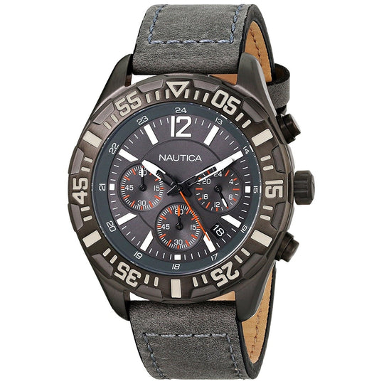 Nautica Men's N18720G NST Chronograph Grey Leather Watch