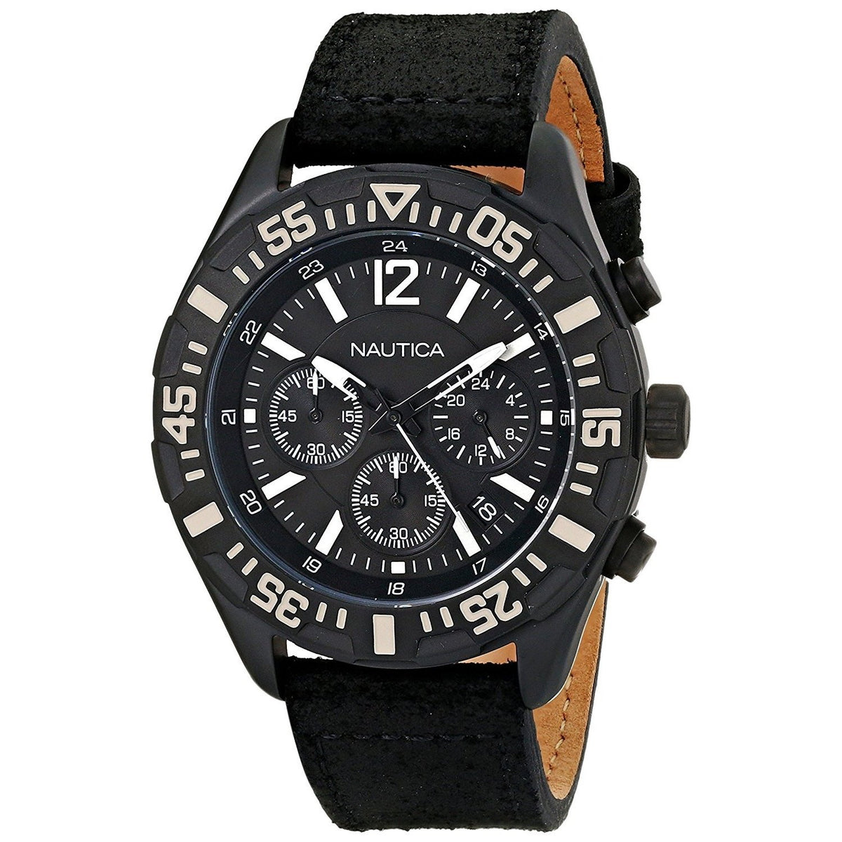 Nautica Men&#39;s N18721G NST 402 Chronograph Black Leather Watch