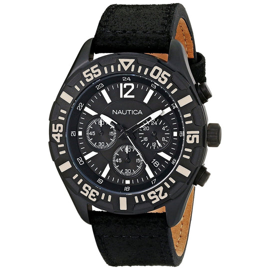 Nautica Men's N18721G NST 402 Chronograph Black Leather Watch