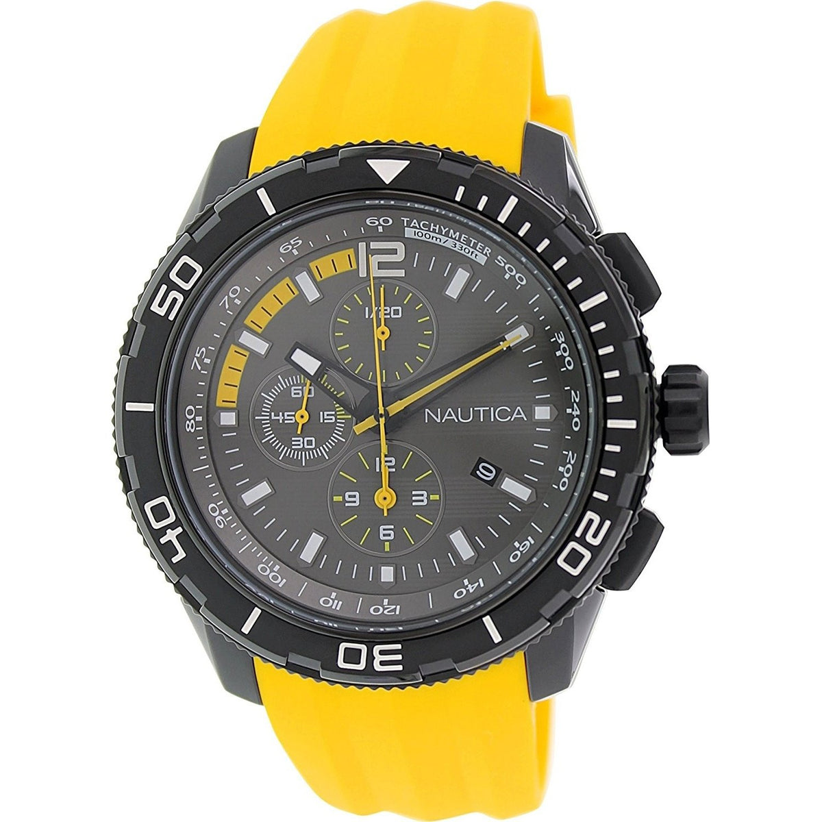 Nautica Men&#39;s N19629G Smoke Chronograph Yellow Silicone Watch