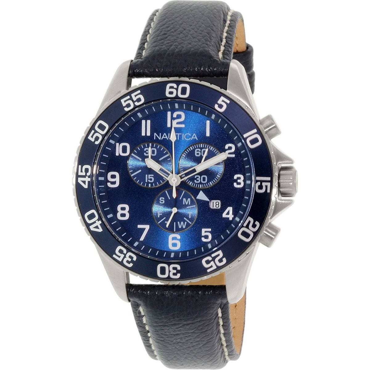 Nautica Men&#39;s NAD15506G NST Chronograph Black Leather Watch