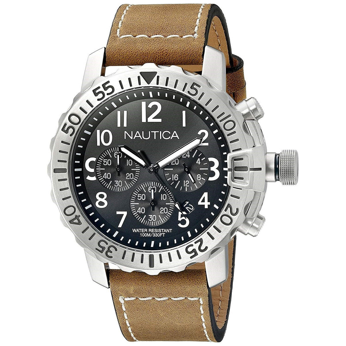 Nautica Men's NAD18506G NMS 01 Chronograph Brown Leather Watch