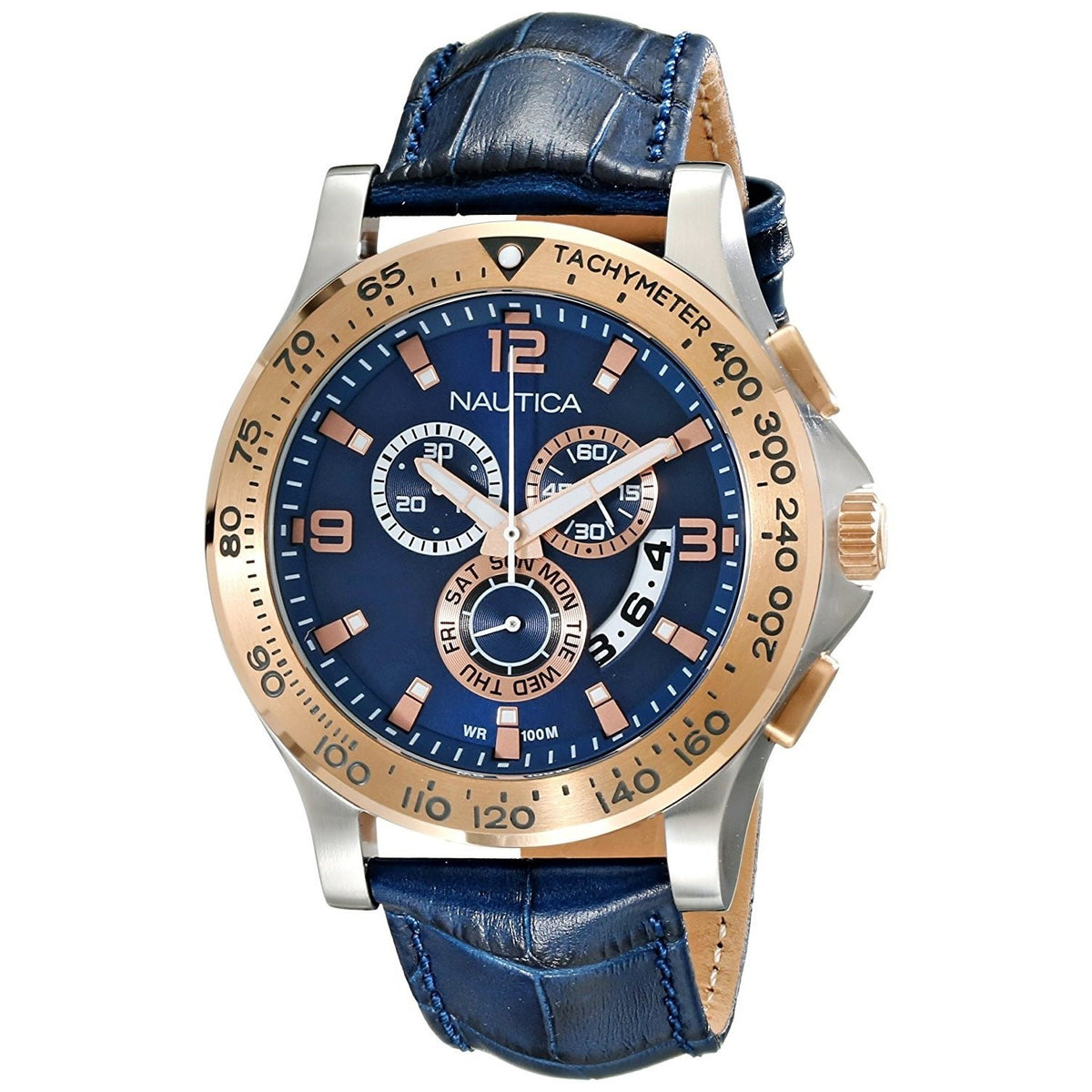 Nautica Men&#39;s NAD19502G NST Chronograph Blue Leather Watch