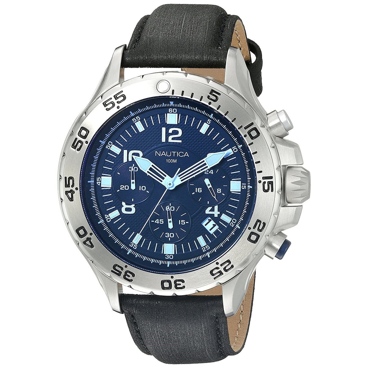 Nautica Men&#39;s NAD19536G NST Chronograph Black Leather Watch
