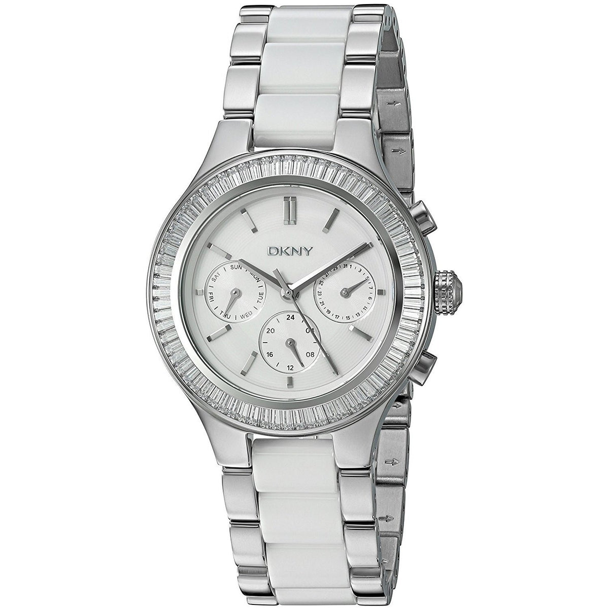 DKNY Women&#39;s NY2497 Chambers Multi-Function Crystal Silver and White Stainless steel and Ceramic Watch