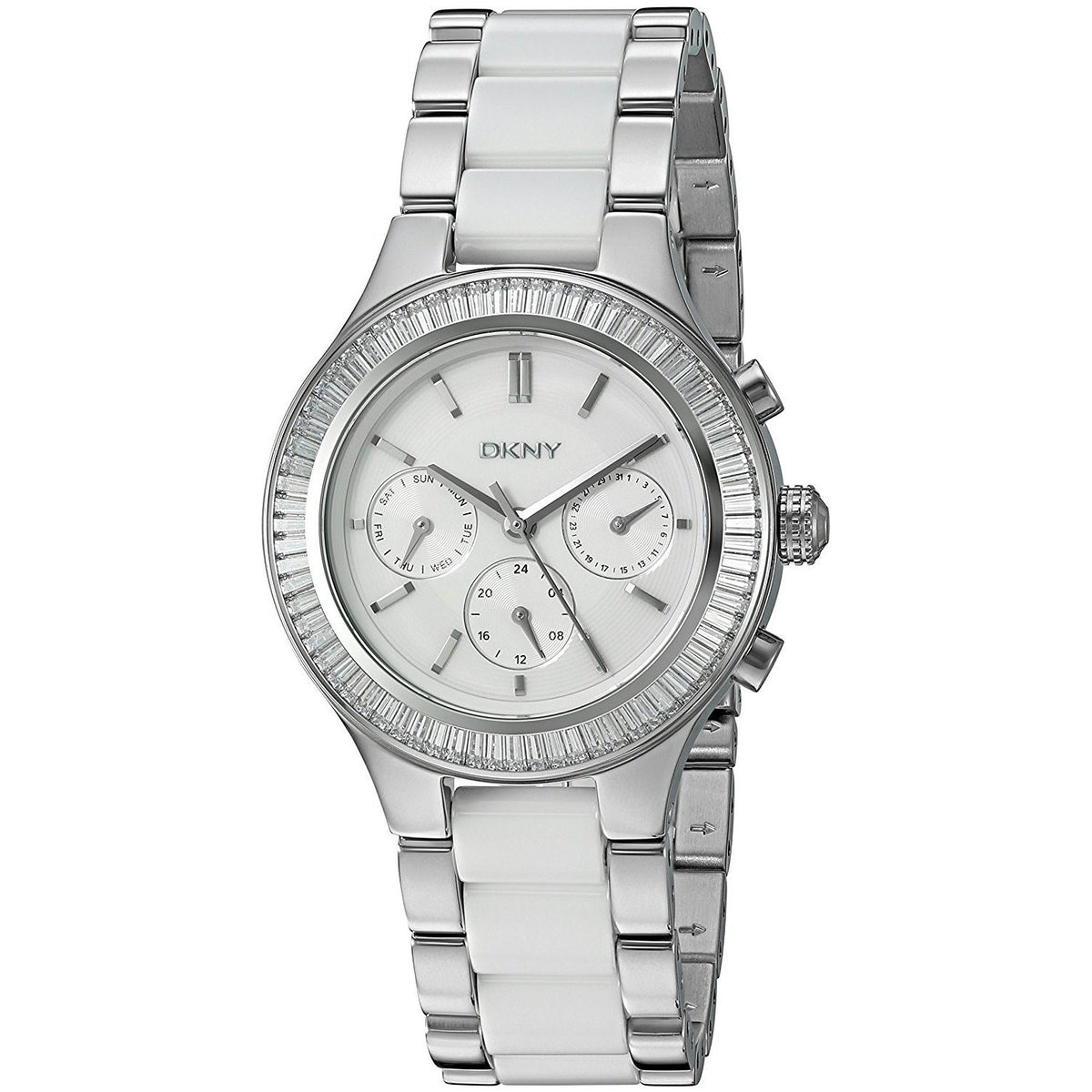 DKNY Women&#39;s NY2497 Chambers Multi-Function Crystal Silver and White Stainless steel and Ceramic Watch