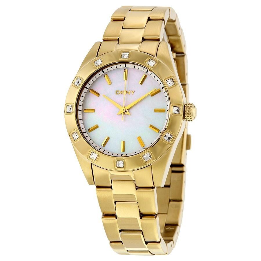 DKNY Women&#39;s NY8661 Jitney Crystal Gold-tone Stainless Steel Watch