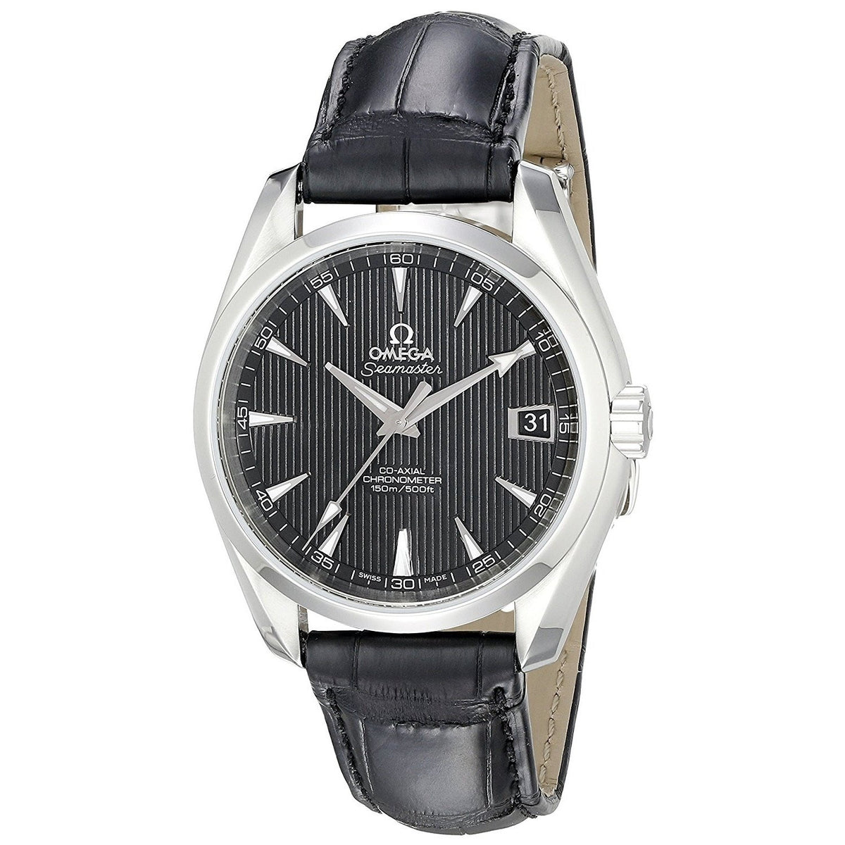 Omega Men&#39;s O23113392101001 Seamaster Aqua Terra Automatic Black Leather Watch