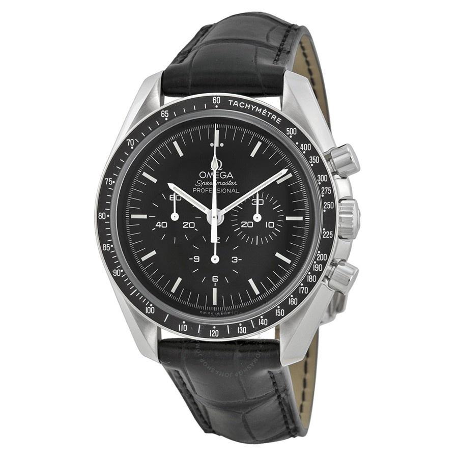 Omega Men&#39;s O31133423001001 Speedmaster Professional Moonwatch Chronograph Hand Wind Black Leather Watch