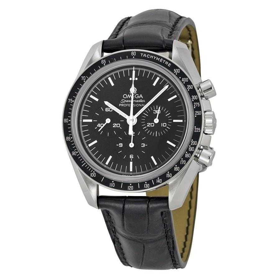 Omega Men&#39;s O31133423001002 Speedmaster Professional Moonwatch Chronograph Hand Wind Black Leather Watch