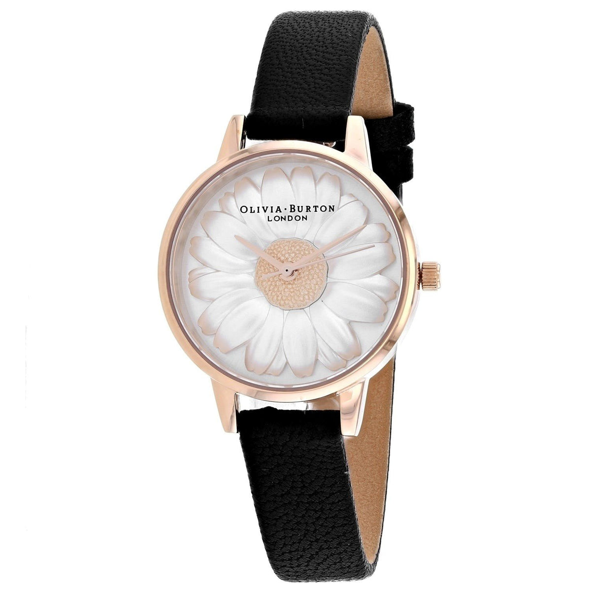 Olivia Burton Women's OB16FS97 3D Daisy 3D Daisy Motif Black Leather Watch
