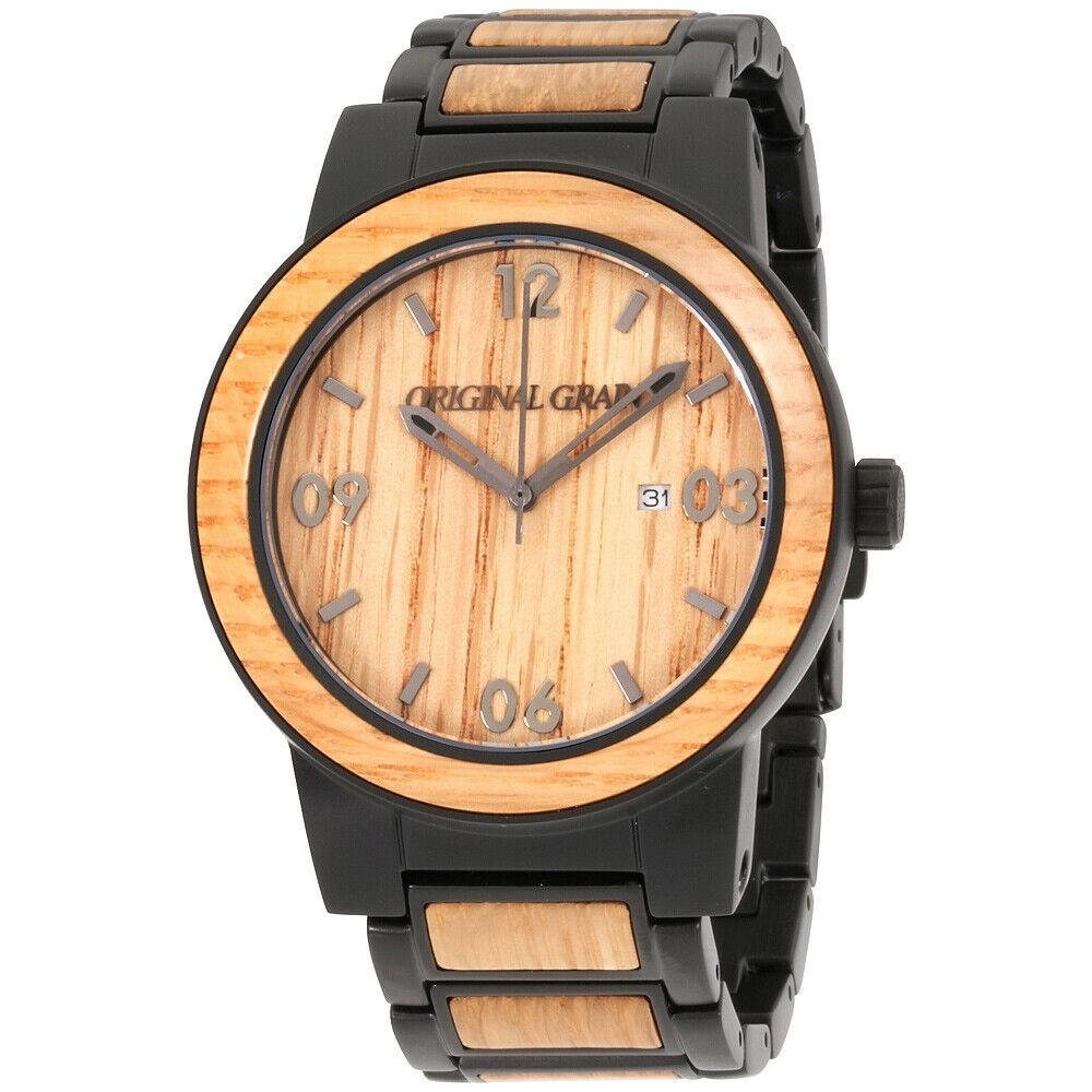 Original Grain Men&#39;s OG-10-003-B Whiskey Barrel Two-Tone Stainless Steel with Wood Inlay Watch