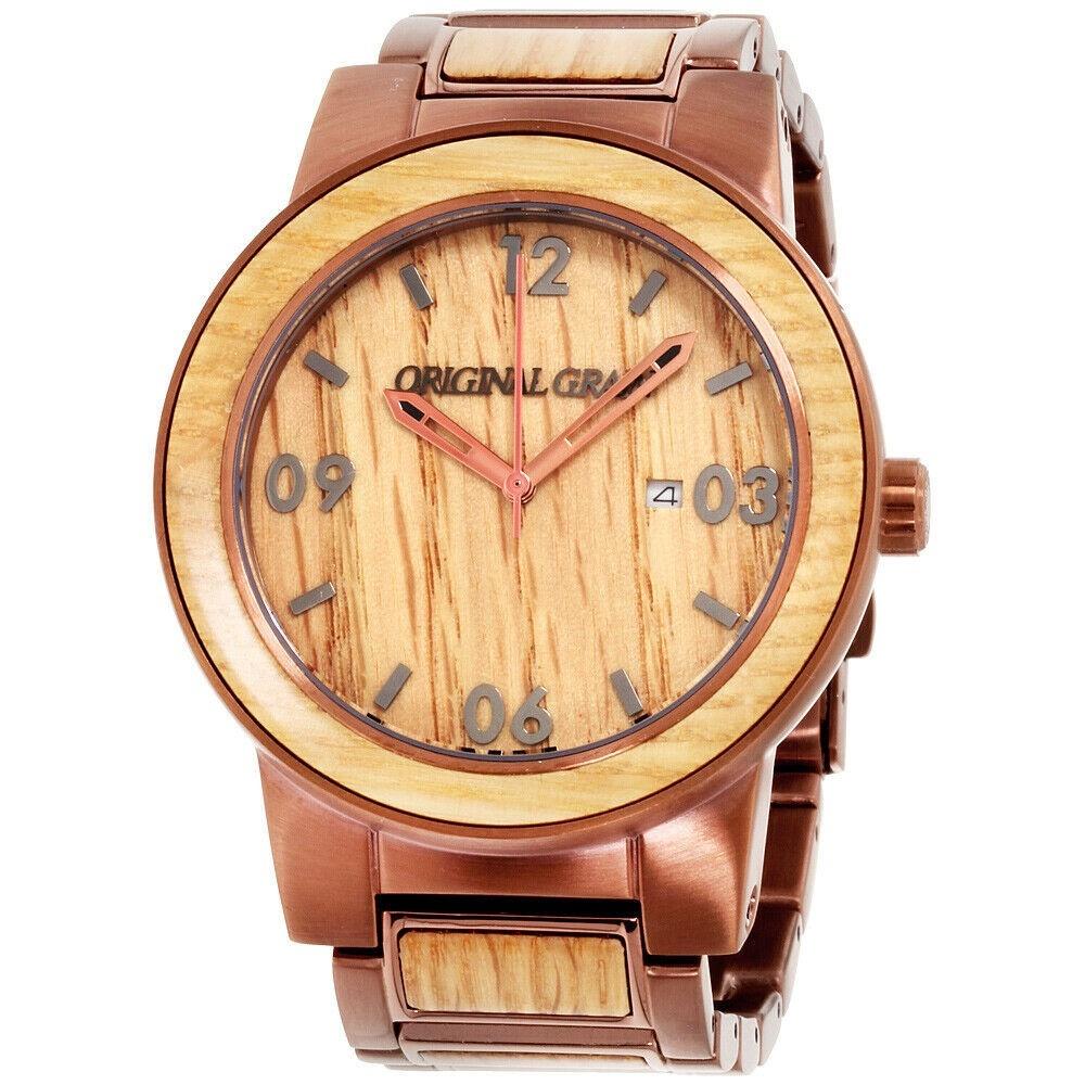 Original Grain Men&#39;s OG-10-003 Whiskey Barrel Two-Tone Stainless Steel with Wood Inlay Watch